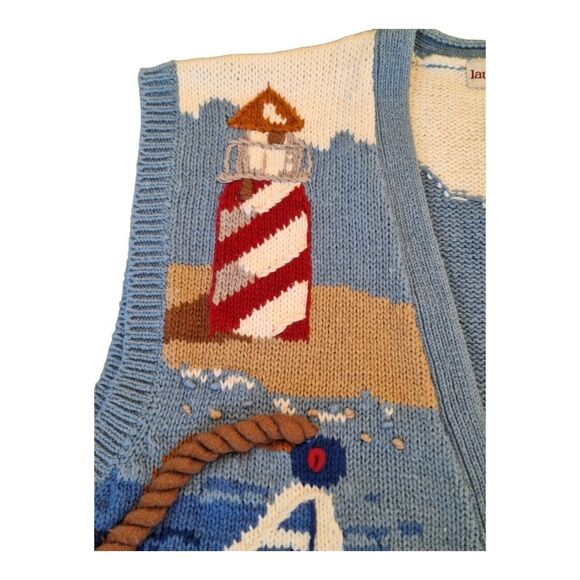 Vintage Preppy Coastal Nautical Embroidered Cotton Blend Sweater Vest Womens S - Picture 5 of 16